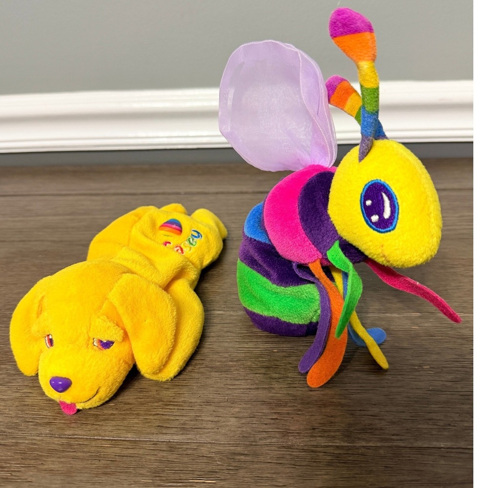 Vintage Lisa Frank Plush Bean Bag Lot Casey Golden Retriever‎ & Buzz Bee Rainbow
